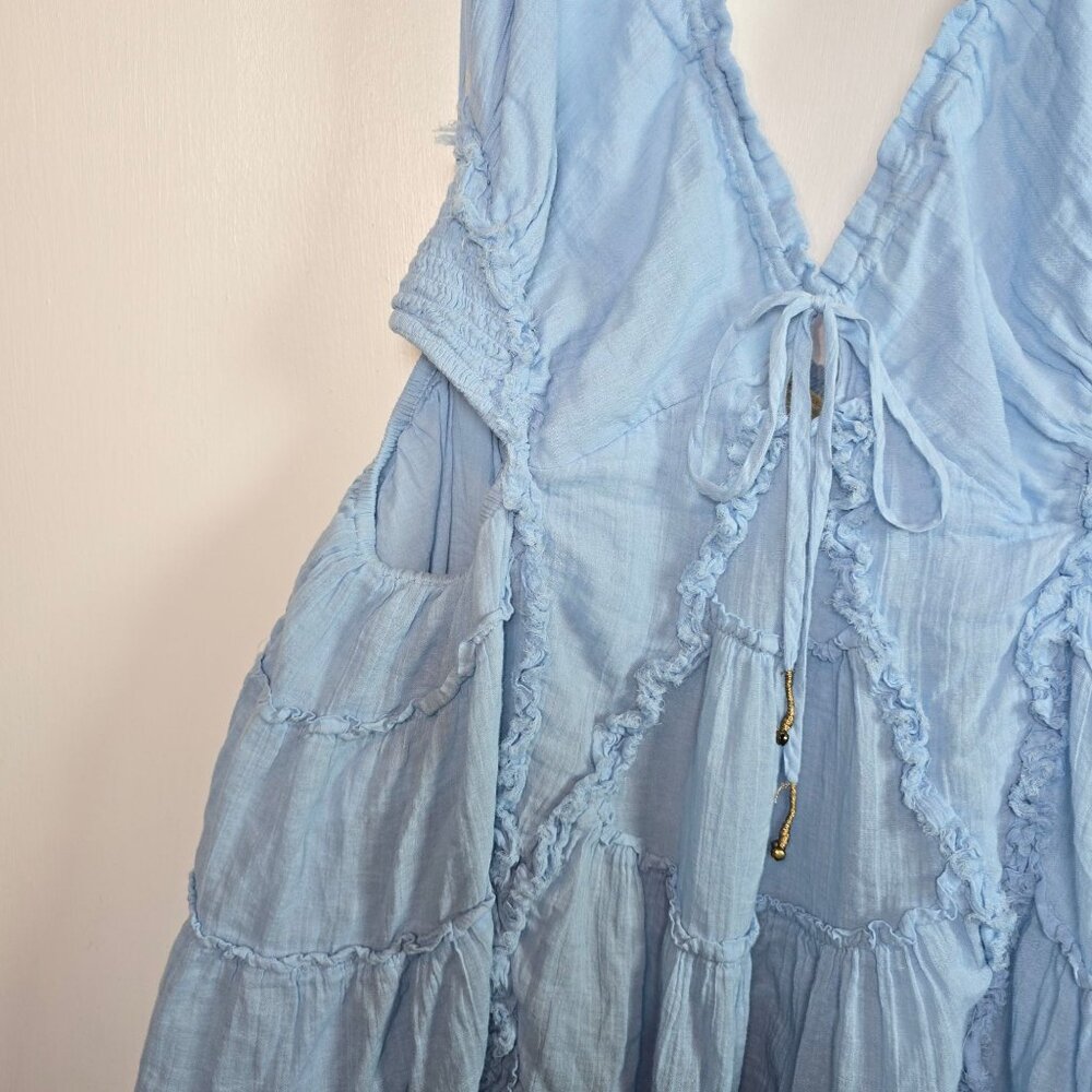 Free People Free-Est Coconico Mini Boho Blue Cutout Dress Sz M - Picture 4 of 8